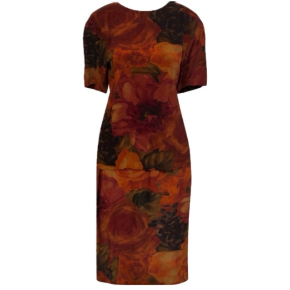 Vintage Silk Skirt Set 2 Piece Floral Midi Outfit Elegant Event Dress 12 - Picture 2 of 6